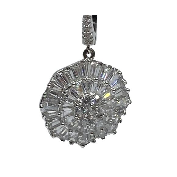 Sterling Silver Earrings Baguette CZ Hexagon Stunning Women's Fashion Chic NEW - Picture 5 of 6